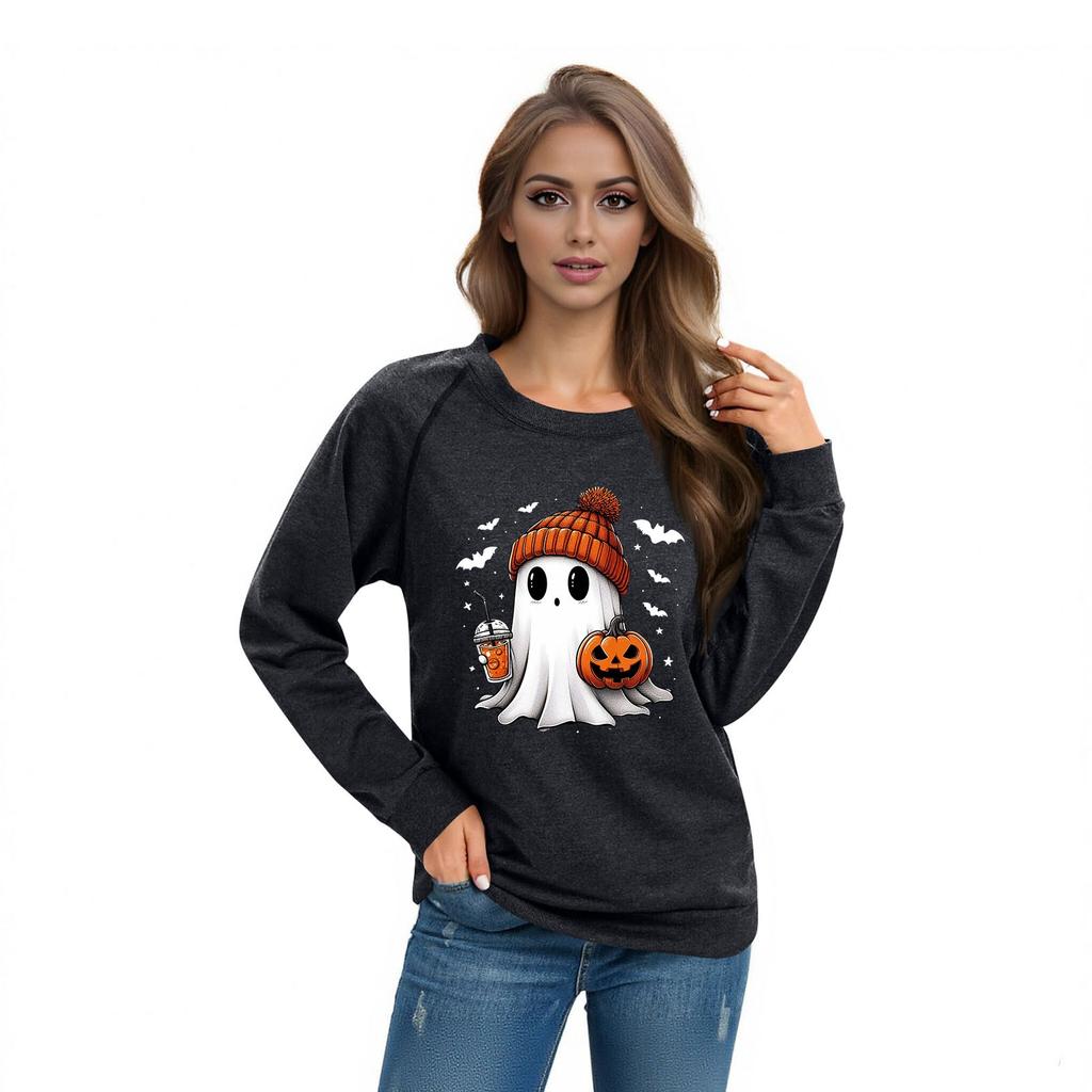 Women's Casual  Raglan O-neck Long Sleeve Halloween Print Top