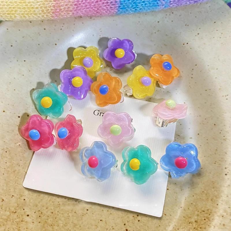 Korean Fashion Colorful Flower Clip Earrings for Women Sweet Ear Cuffs Temperament Summer Jewelry Gift Y2K Accessories Party