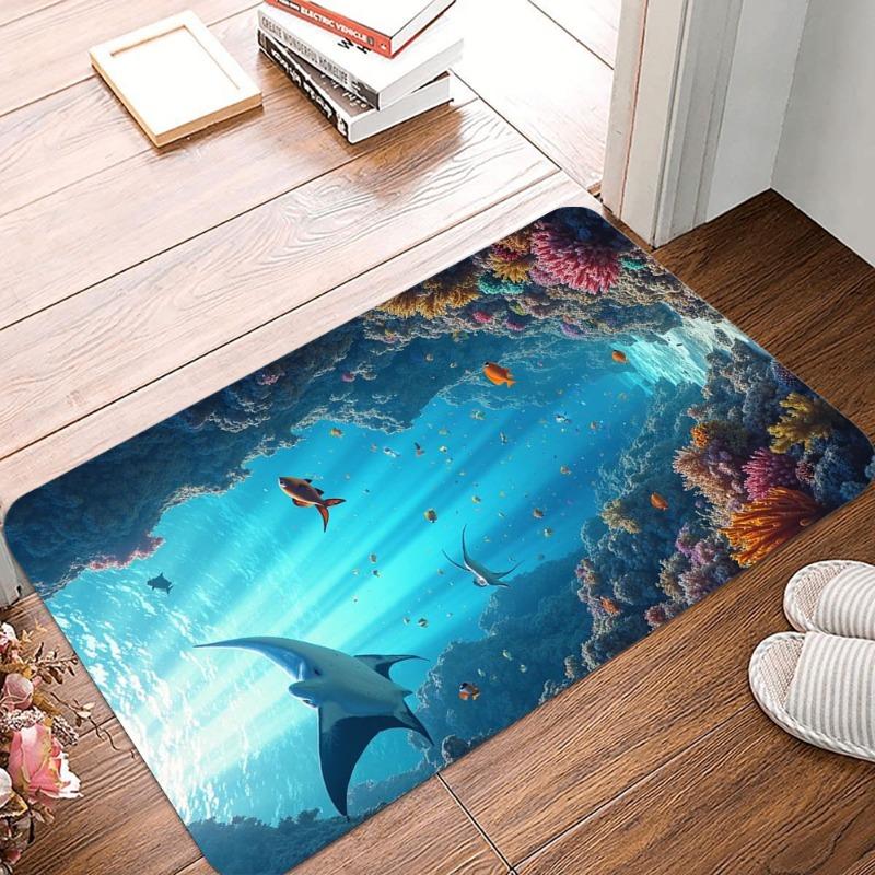 The Underwater World Printing Non Slip Small Rug Waterproof Easy To Clean Floor Mat for Indoor Outdoor Use Durable Home Decor