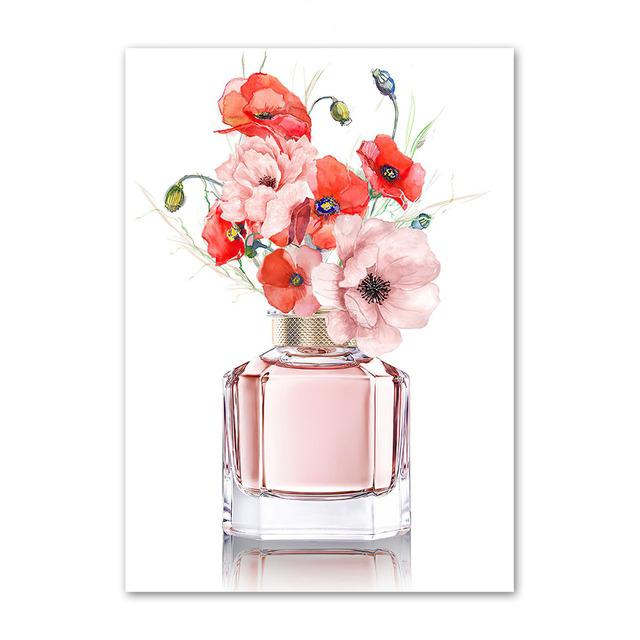 Lipstick Perfume Brush High Heels Flowers Wall Art Canvas Painting Nordic Posters And Prints Wall Pictures For Living Room Decor