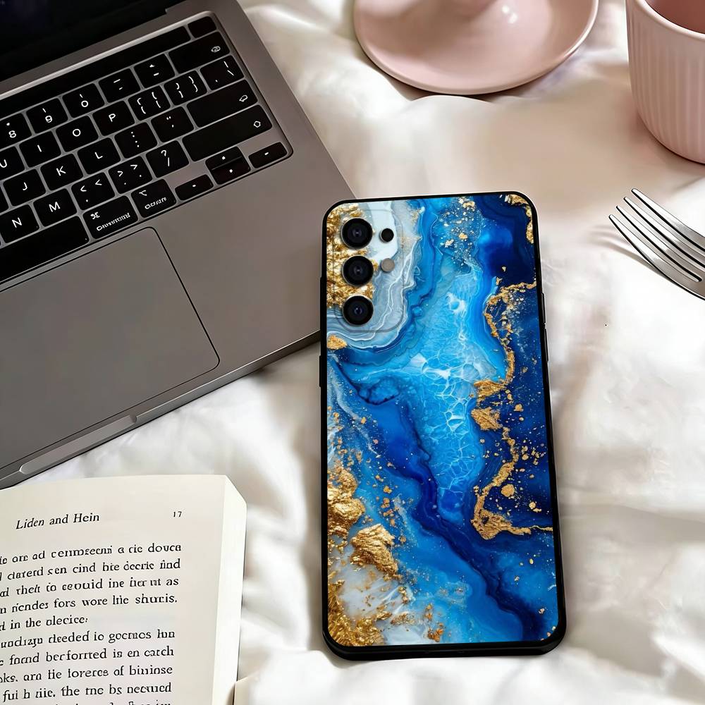 Marble Art Black Gold Phone Case Black Silicone Soft For Samsung S25,S24,S21,S22,S23,S30,Ultra,S20,Plus,Fe,Lite