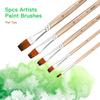 5pcs Flat Tip Paint Brushes Set Nylon Hair Wooden Handle Artists Paintbrushes for Children Adults Beginners for Acrylic Oil Watercolor Gouache Nail
