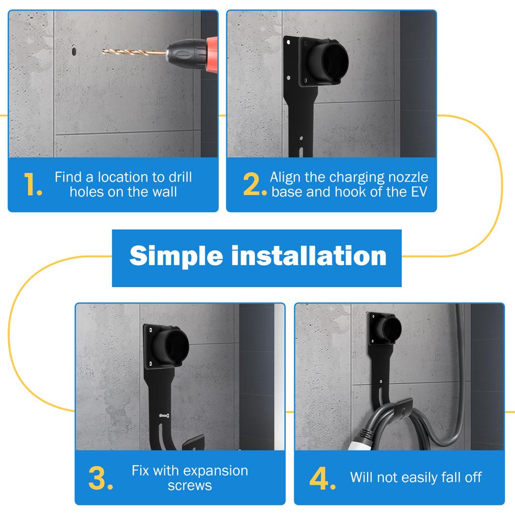 Držák nabíječky EV Nástěnný organizér kabelu nabíječky do auta Všestranný hladký držák nabíječky vozidla Hák pro většinu elektromobilů