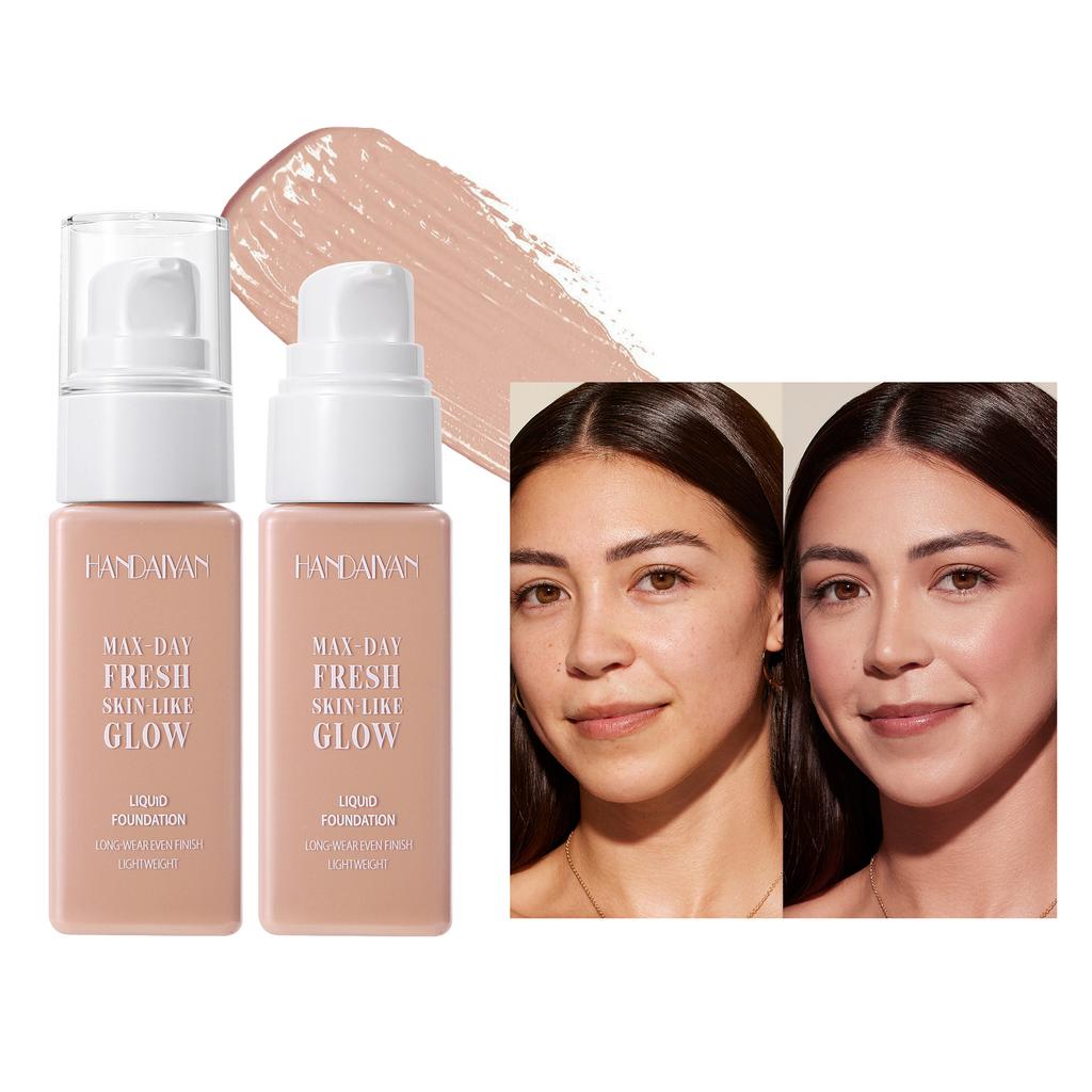 Liquid Foundation, Long-Lasting Dewy Finish Foundation with Pump, Lightweight Skin-Like Glow Full Coverage Face Makeup, Waterproof Liquid Base