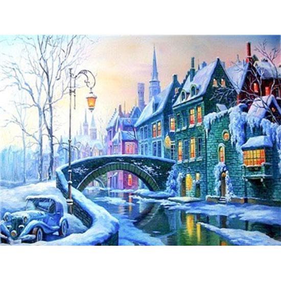 Huacan Full Square Diamond Painting Landscape Diamond Embroidery Snow Scene Picture Rhinestone Mosaic Painting