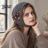 Windproof Warm Headwear Embroidered Knitted Headband Cap Vintage Soft Woolen Ear Versatile Street Photography Hat Warmer Floral Headwrap for