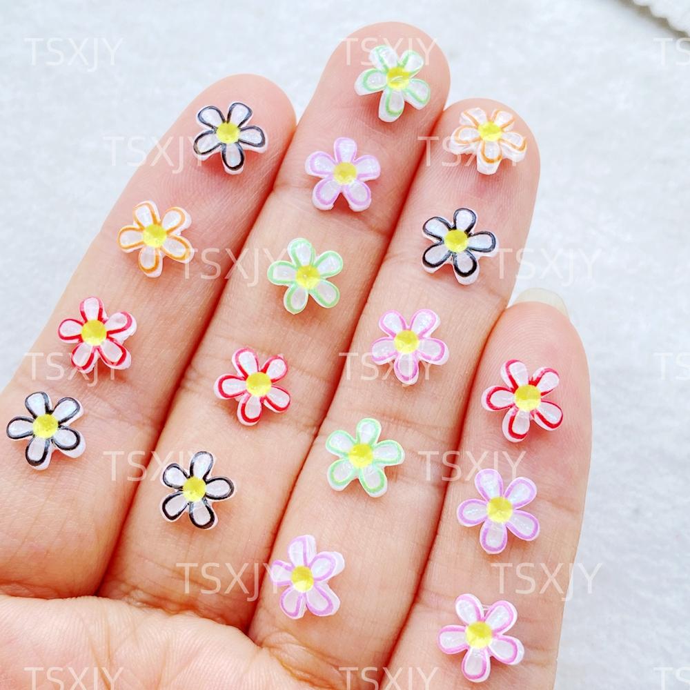 50Pcs Cute Mini Colorful Flowers Nail Art Resin Designer Charms DIY Craft For Nail 3D Decorations Jewelry
