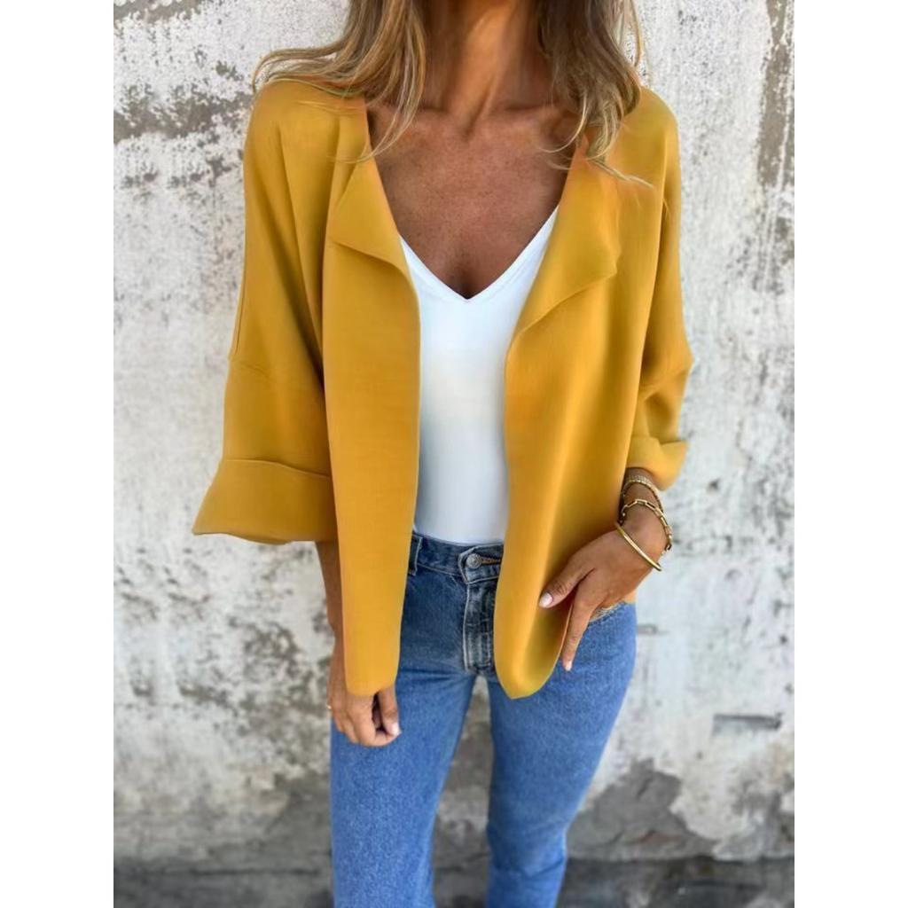 Women's Casual Solid Color Faux Suede Lapel Cardigan Coat For Spring Autumn