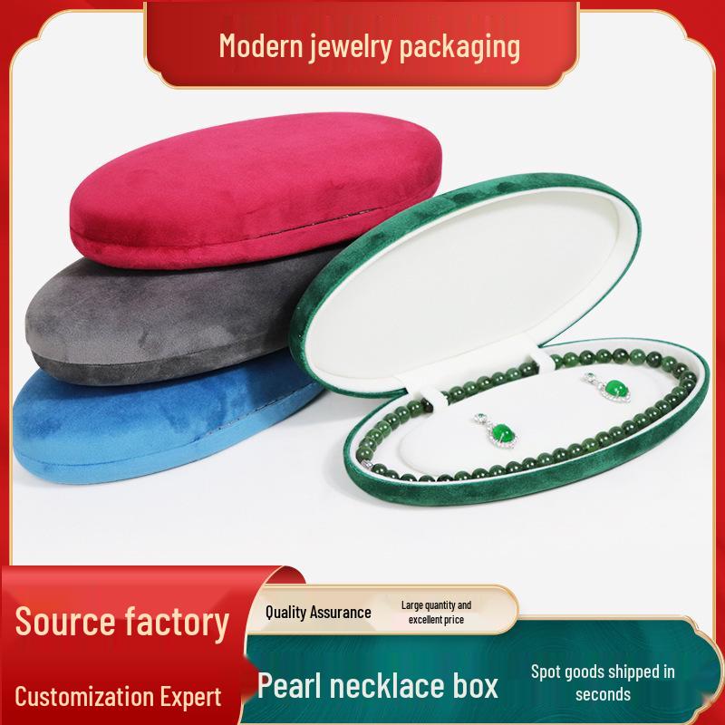 Velvet Jewelry Gift Box for Oval Pearl Necklace and Jade Chain