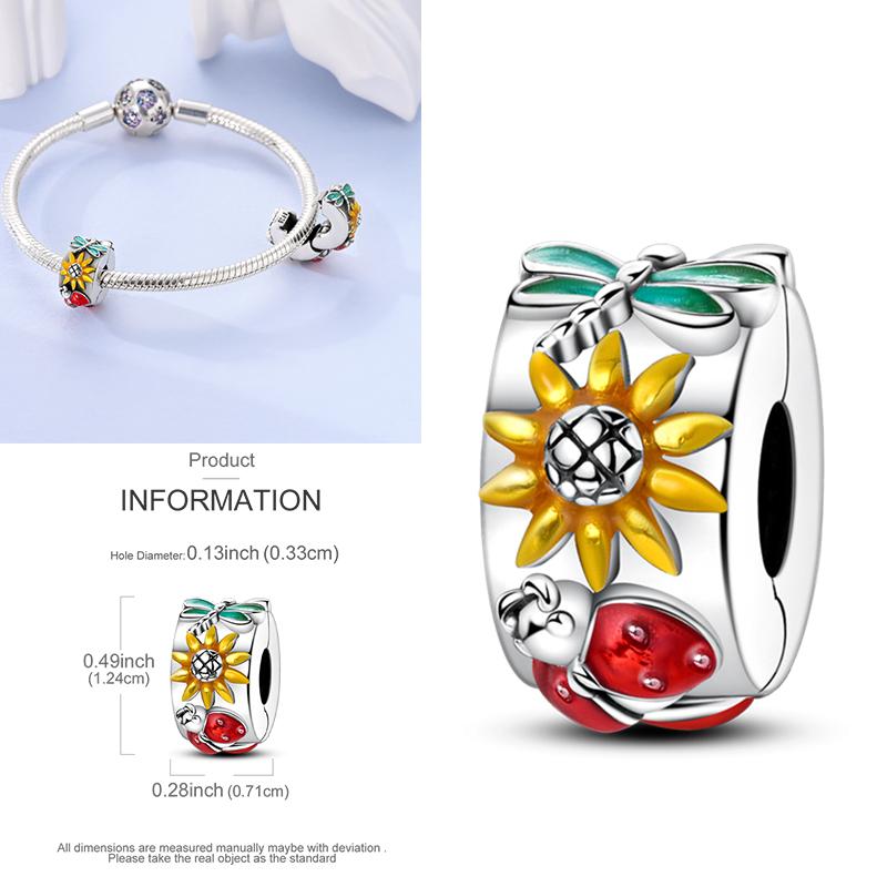 

Cat Butterfly Daisy CZ pave Clip Charm Bead Components Positioning Buckle Copper Metal Silicone Spacer Bead Components Compatible With Authentic -A5853
