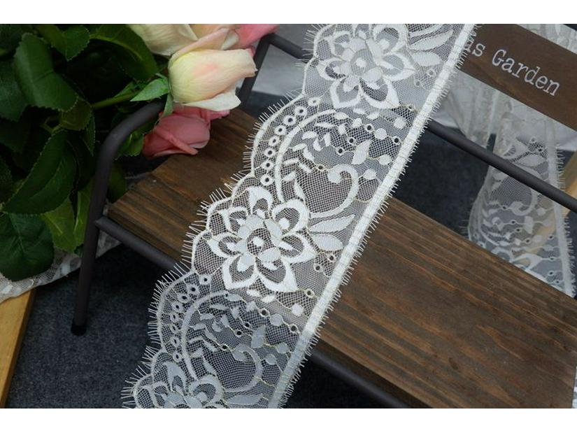 Gold Thread Black & White Double-Sided Eyelash Lace Fabric for DIY Clothing Straps & Splicing