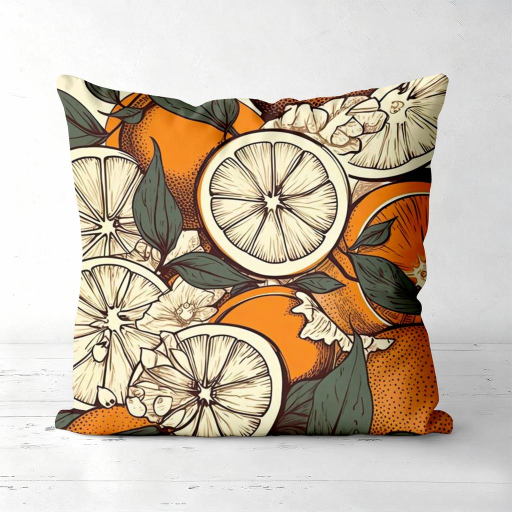 Orange Patterned Cushions Fresh Fruit Leaf Design Polyester pillowcase, sofa decorative cushion cov Headboard Pillow