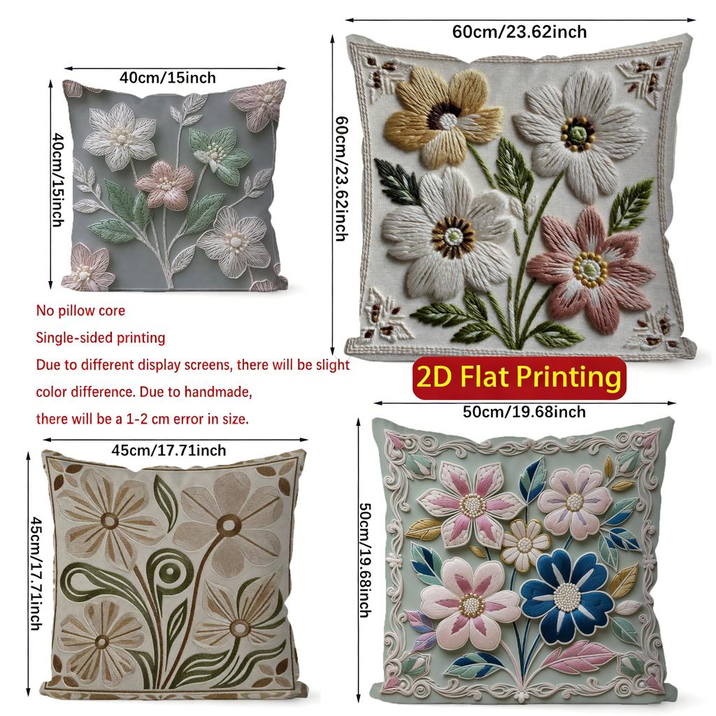 2D Floral Embroidered Pattern Pillow Covers For Sofa Pattern Cushion Cover Suitable For Sofa Bedroom Car Pillow Cover