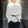 Men Stand Neck Lace-up Long Sleeve Casual Oversized Elegant Shirts