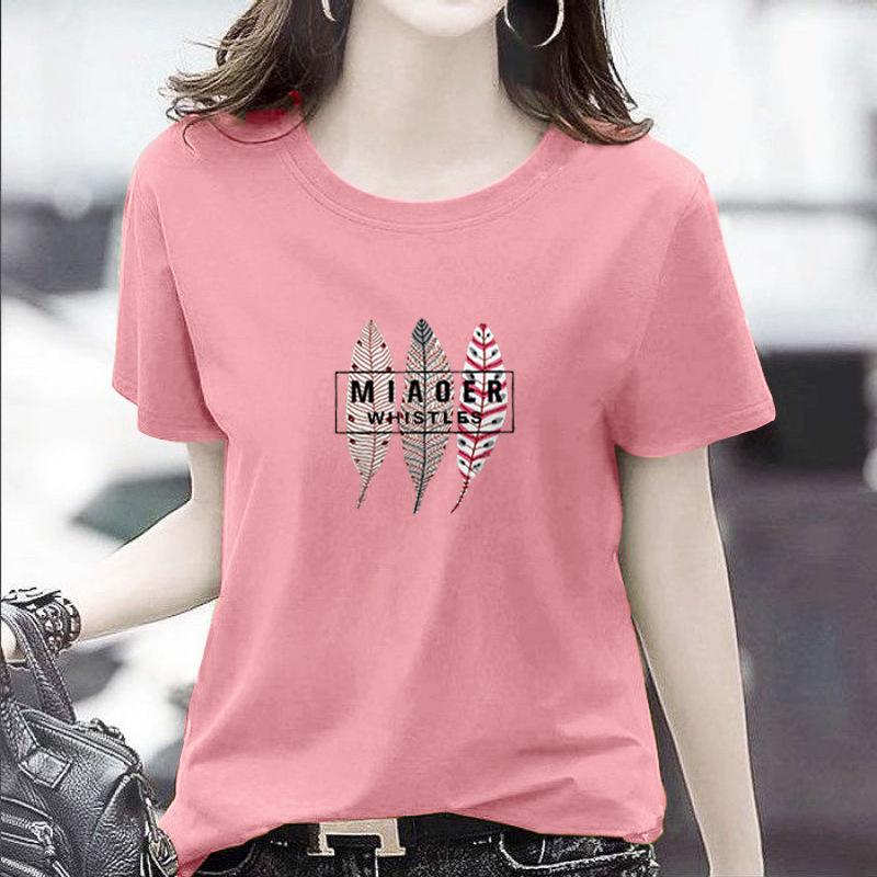 GMXIA Women's Fashion Casual Summer Spring Solid Color Print Short Sleeve O-Neck T-shirts and Loose Tops