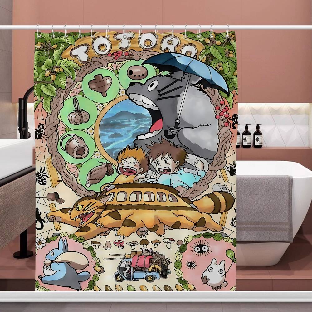Anime My Neighbor Totoro Modern Simple Shower Curtain Bathroom Decorative Polyster Shower Curtain with Hook