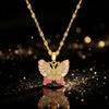 Elegant Charm Animal Female Small White Zircon Stone Pink Enamel Butterfly Pendant Necklace Gold Color Wedding Jewelry For Women