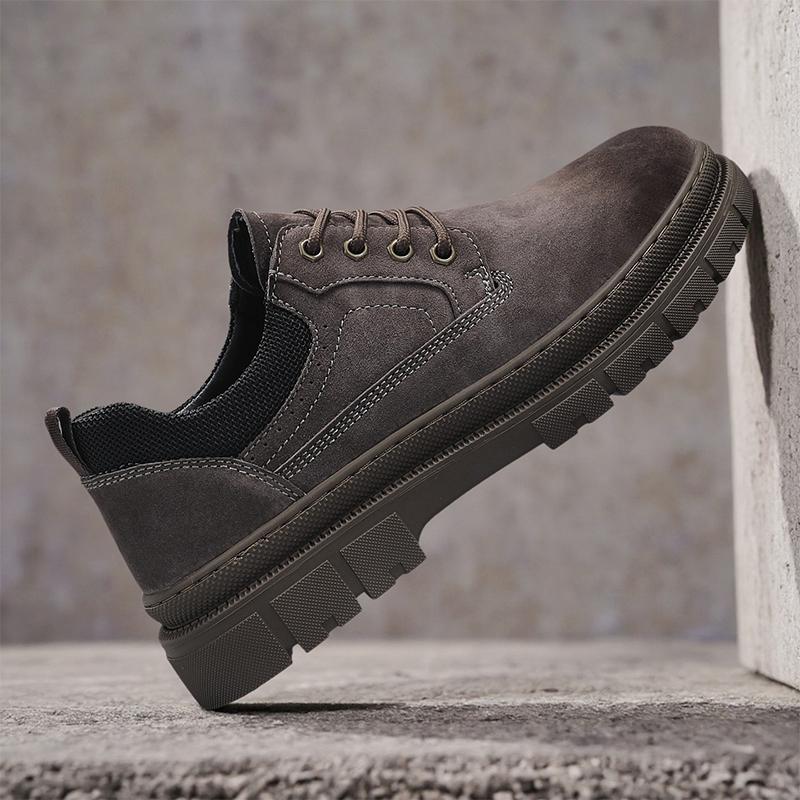 Mens Leather Casual Shoes New Retro Thick Sole Wear-resistant Comfortable Lace Up Flat Sneakers Outdoor Male Walking Shoes
