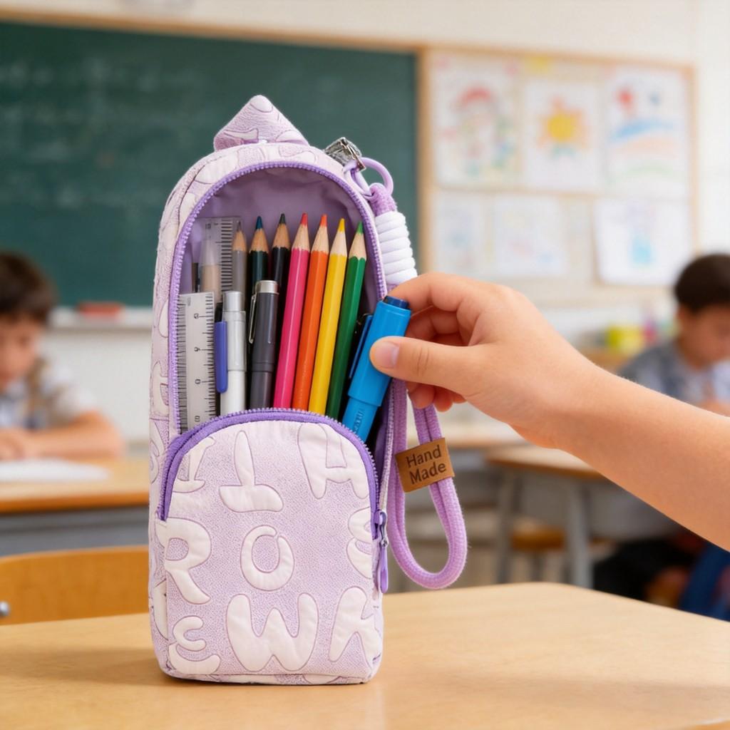 Canvas Double Layer Pencil Case For Students With Large Capacity Portable Storage Bag For School Supplies