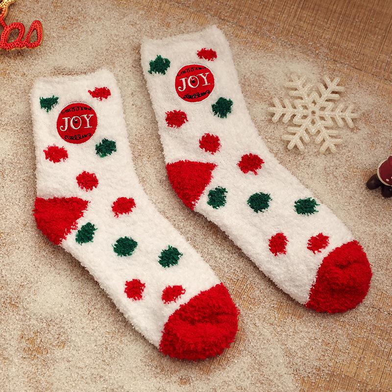 Women's Coral Fleece Mid-Calf Socks - Thickened, Half-Velvet, Winter Home & Floor Wear, Autumn/Christmas Style