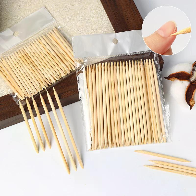 100Pcs/pack Orange Wood Sticks For Cuticle Pusher Cuticle Remove Tool 5 Different Sizes Double Headed Forks For Nails Manicures