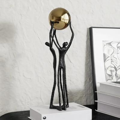 Metal Handicraft Abstract Portrait Sculpture Gold Ball-hugging Figure Metal Ornament Metal Figurine Home Decoration Accessories