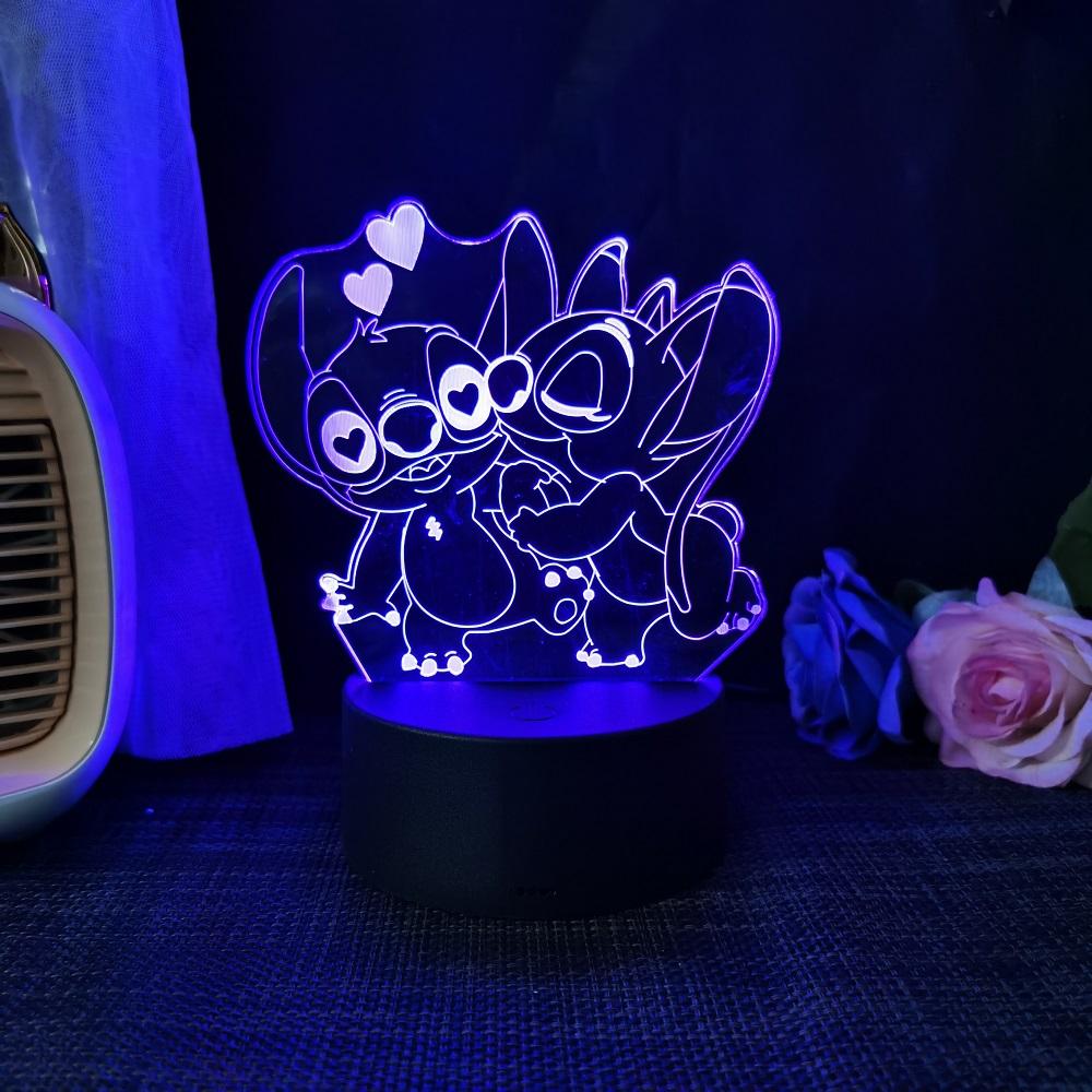 Stitch 3D Acryl Illusion Nachtlicht 16 Farbwechselnde Dekorationslichter Mit Fernbedienung Weihnachten Geburtstag Dekoration Geschenk