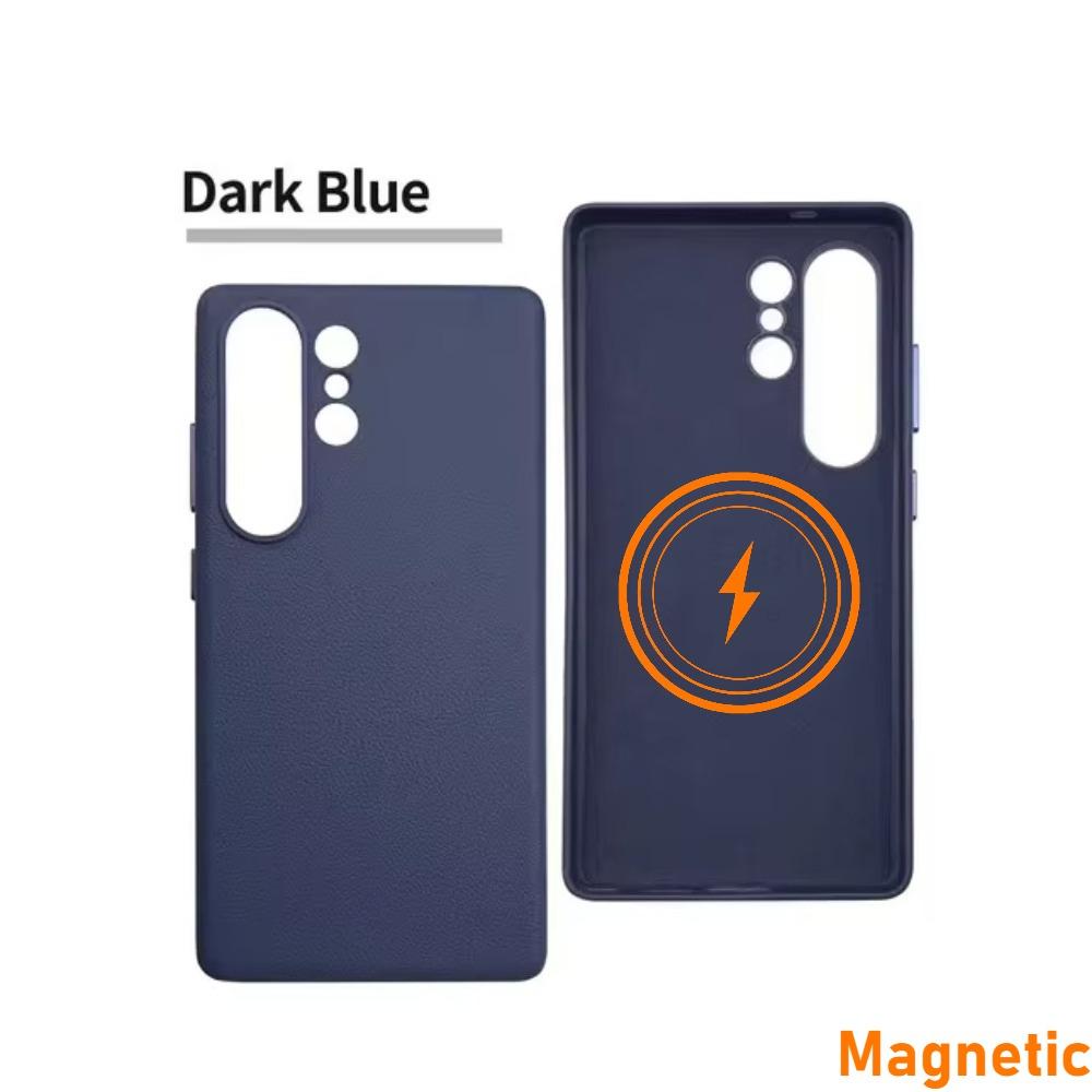 

High-End Vegan Leather Magnetic Phone Case For Samsung Galaxy 26 S25 Ultra Plus Wireless Charge Shockproof Protector Cover Funda Galaxy S25 темно-синий