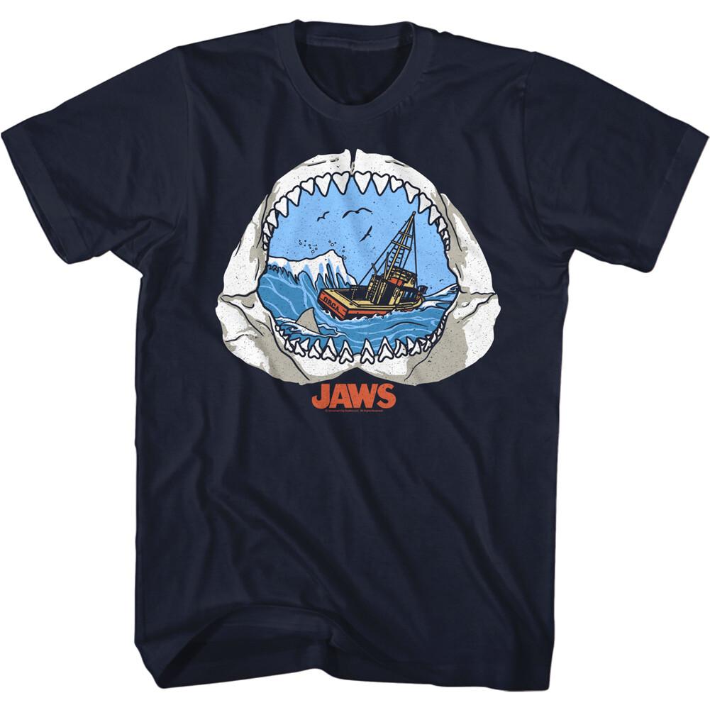 Jaws 70 Thriller Movie Inside Jaw View Orca Boat Waves Shark Fin Men T Shirt XL