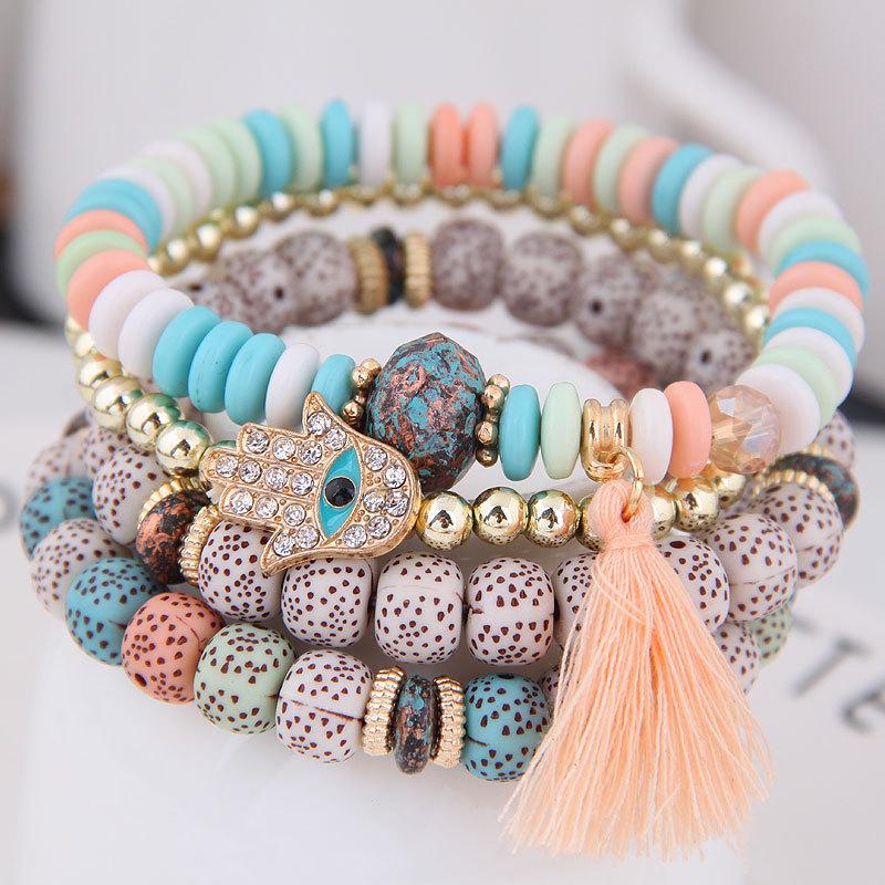 

Crystal Cat s Eye Multi-Layer Tassel Bracelet - Vintage Ethnic Style Jewelry