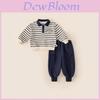 Boys Striped Cotton Kids Sweater Pants Set With Letter Cartoon Prints For Autumn Playtime