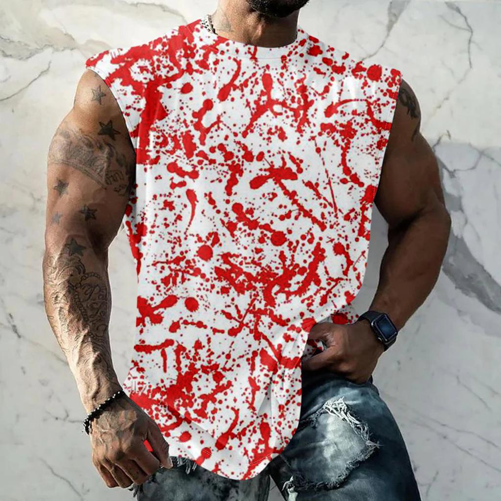 Men's Halloween Horror Texture Print Casual Sports Loose Sleeveless Vest