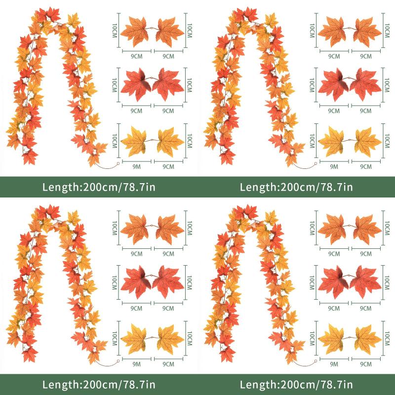 Artificial Maple Leaves Halloween Thanksgiving Decoration Autumn Fall Leaf Simulated Maple Leaf Garland Fallen Leaves Rattan