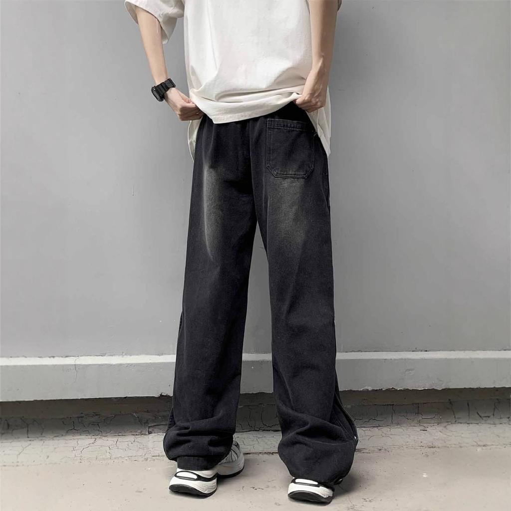 JYL Men's Wide-Leg Jeans American Trendy Summer Niche Loose Washed Straight Denim