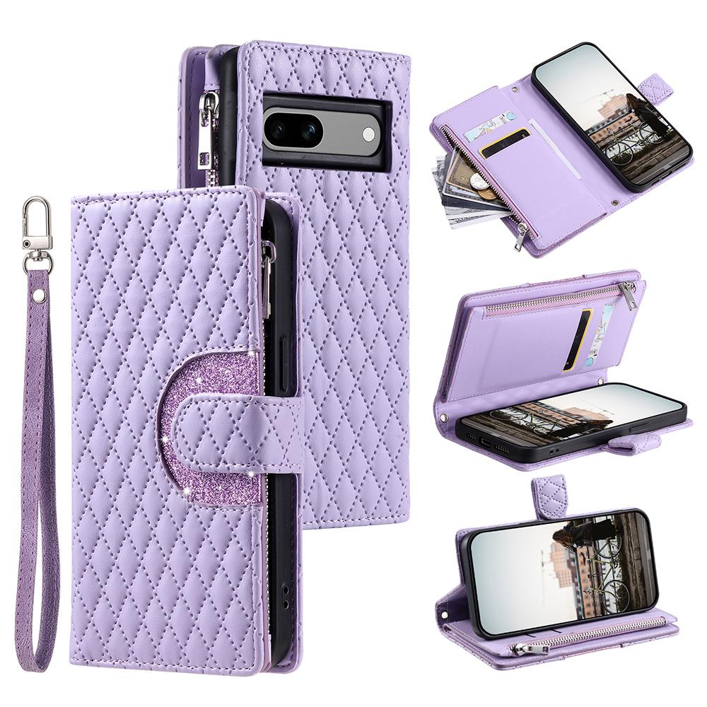 Estilo 012 para Capa Google Pixel 8a Design de Couro com Glitter Capa de Telefone com Compartimentos para Cartões