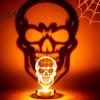 Halloween Tealight Base Wooden Candle Holder Ornaments, Decorative Cat/Pumpkin/ Ghost/Skull Projection Theme Light Stand, Creative Tabletop