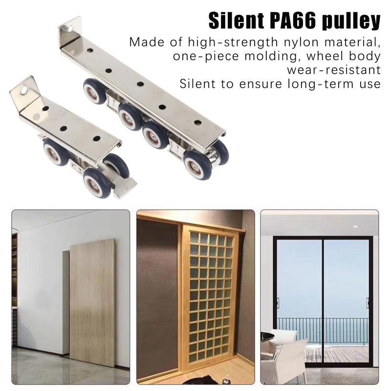 2Pcs Sliding Door Roller Pulley Set 4Wheels 8Wheels Adjustable Rail Track Easy Installation for Room Door