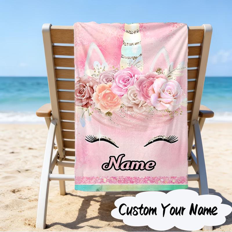 Custom Name Unicorn Fantasy  Microfiber Beach Towel Super Soft & Absorbent for Bath, Beach, Travel  Bath Time Accessory, Fan gifts