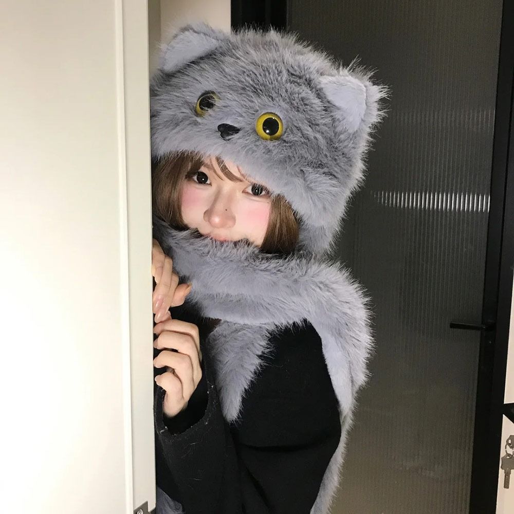 Cute Cat Winter Hat Ear Protection Windproof Hat Thicken Cycling Cap  Women Girls