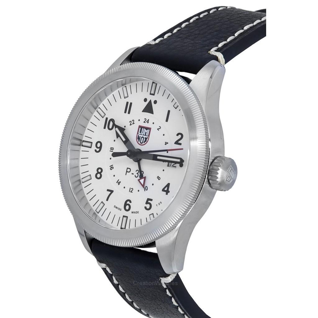 Luminox Air Pilot P-38 Lightning GMT Black Leather Strap White Dial Swiss Quartz XA.9527 100M Men's Watch