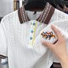New Short-sleeved T-shirt Men's Autumn Knitted Sweater Embroidered Pattern Matching Jacquard Top