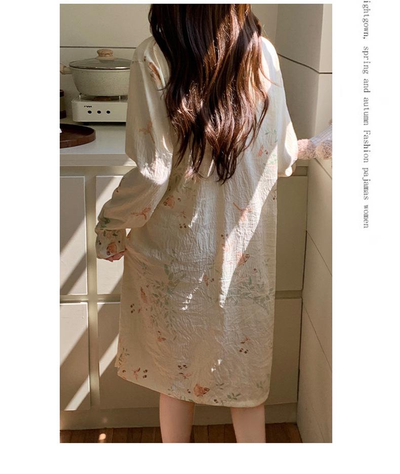 Women's Long Sleeve Kimono Pajama Dress - Sweet Chinese Pastoral Style for Spring & Autumn, Mid-Length, Loose Fit, Outdoor Wear