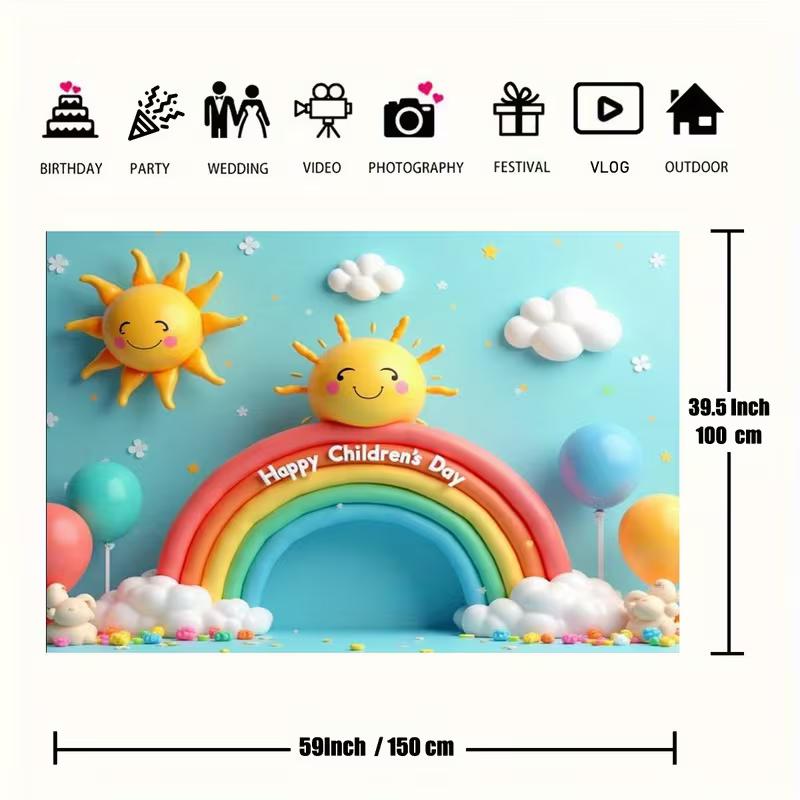 Kids Rainbow 2D Backdrop, Happy Children's Day Party Photo Background