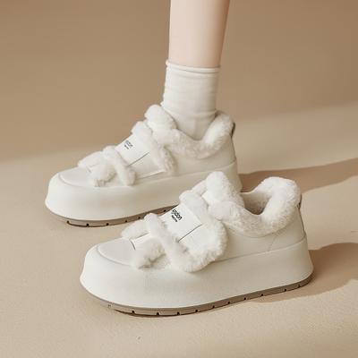 Augustine Velvet Little White Shoes Women's 2025 New Winter Low-top Cotton Shoes Velcro Casual Sports Board Shoes