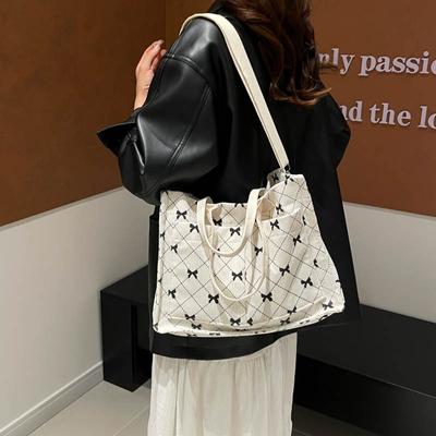 Bow Printed Tote Bag Women's New Autumn Casual Bag Storage Bag Fashionable Large-capacity Handbag