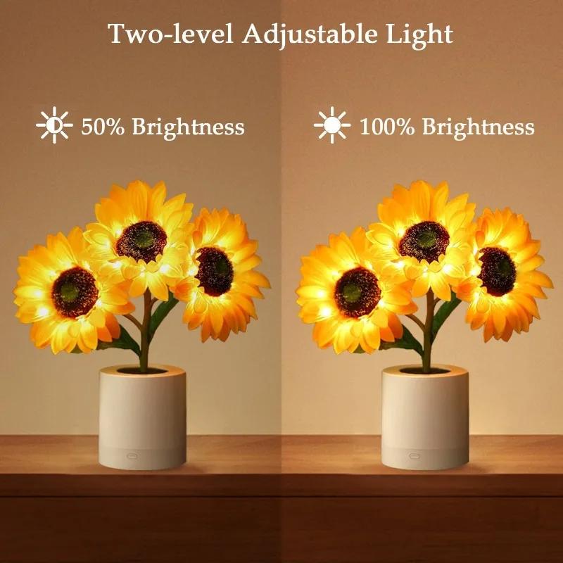 USB Rechargeable Sunflower LED Night Light Room Bedroom Bedhead Decorative Atmosphere Light Birthday Gift Table Light