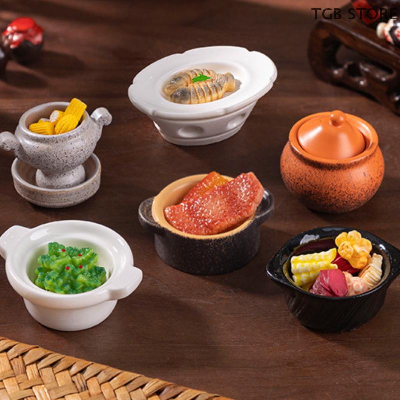 1Pcs Dollhouse Mini Clay Pot Plate Food Model Kitchen Decoration DIY Accessories Doll House Miniature Kitchen Items
