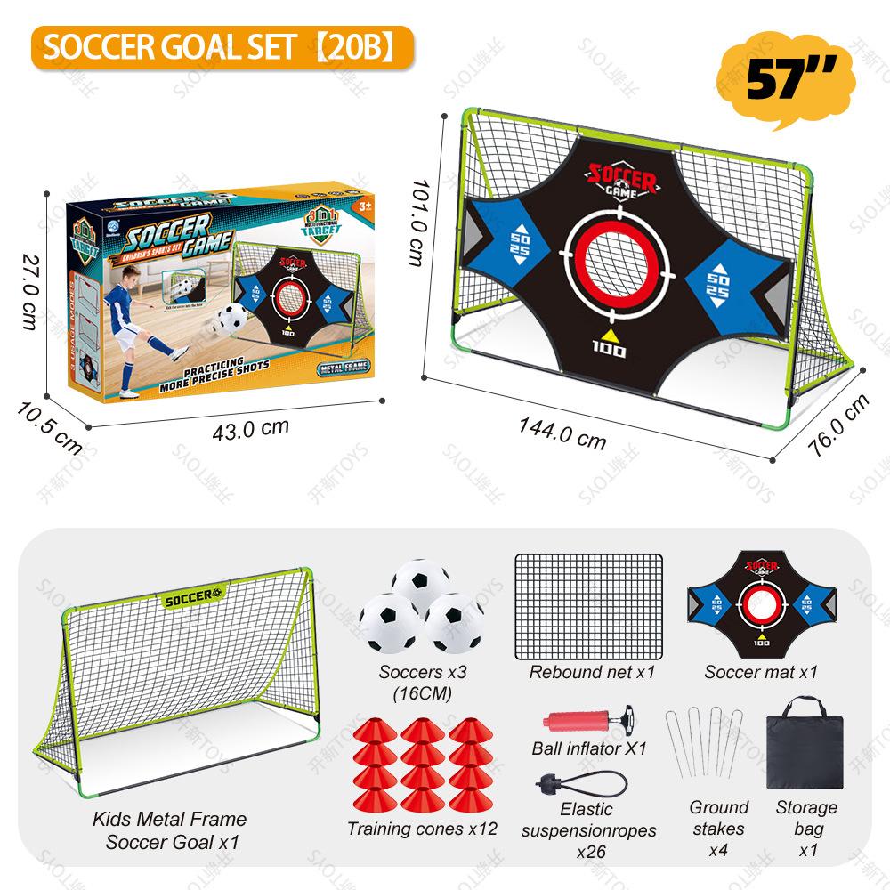 57 Inch Kids Soccer Goal Set Iron Soccer Training Equipment Outdoor Sports Gift Portable Soccer Toy