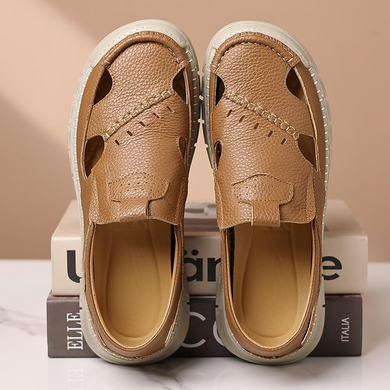 Fashion Handmade Summer Man Sandals Versatile Leather Beach Shoes Lightweight Mens Casual Shoes Outdoor Walking Sandals Outdoor Sandaly