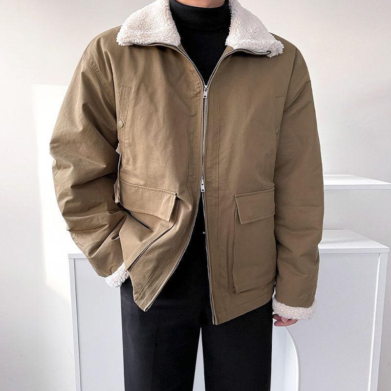 Lamb Wool Cotton Coat Men's Winter Velvet Thickened Korean Style Loose Workwear Cotton Coat Warm Cotton Jacket